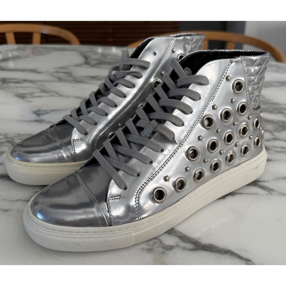 Versace Versus Men's Silver Riveted High Top‎ Leather Sneakers, 39 - Picture 2 of 15
